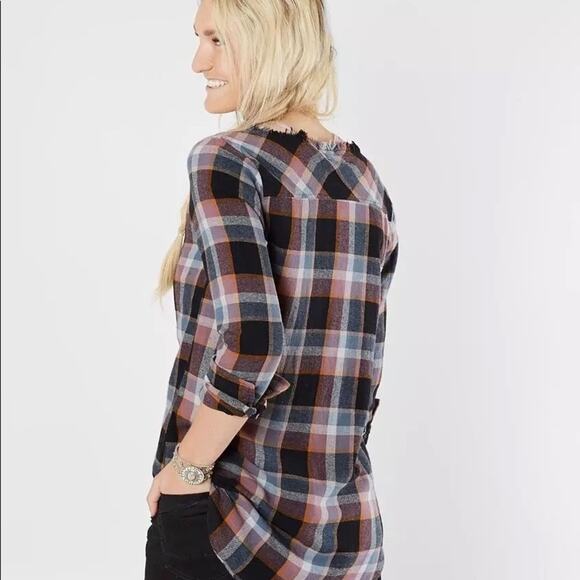 NWT Buckle BKE Gilded Intent Raw edge plaid flannel button down shirt M - Picture 3 of 4